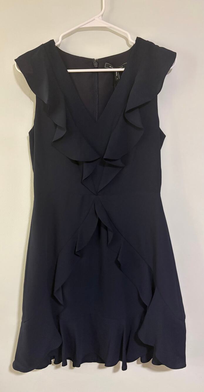 NWT BCBGMAXAZRIA Navy Ruffle Cocktail Dress Size 6 MSRP $248